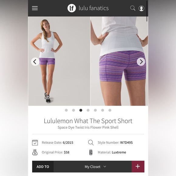 NWOT Lululemon What The Sport Short Space Dye Twist Iris Flower Pink Shell Sz: 4 - Picture 1 of 6